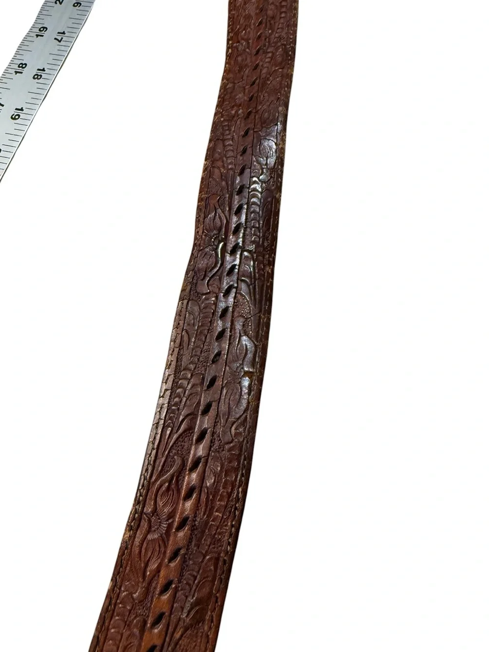 Vintage Hand Tooled Brown Leather Belt Western Style Mens Size 32 NO BUCKLE